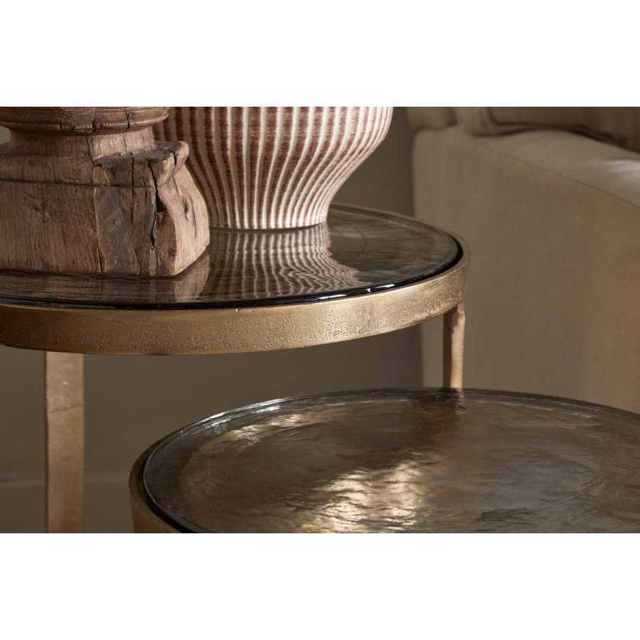 Nkuku Khidki Cast Metal & Glass Nesting Side Tables - Antique Brass (Set of 2)