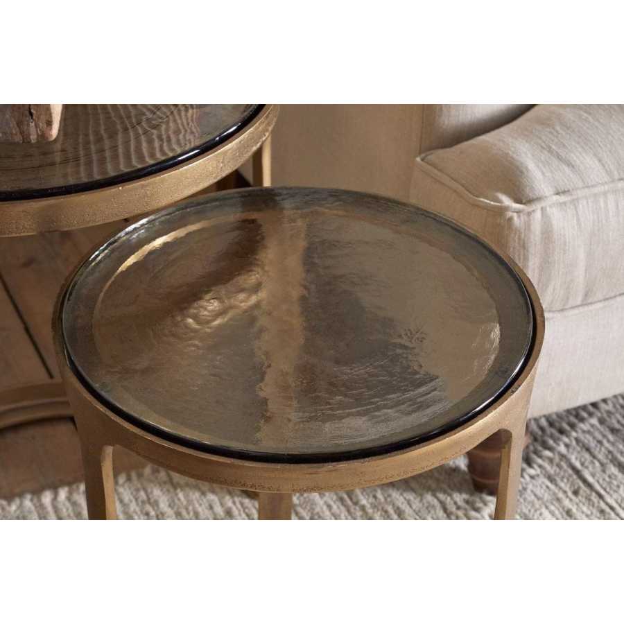 Nkuku Khidki Cast Metal & Glass Nesting Side Tables - Antique Brass (Set of 2)