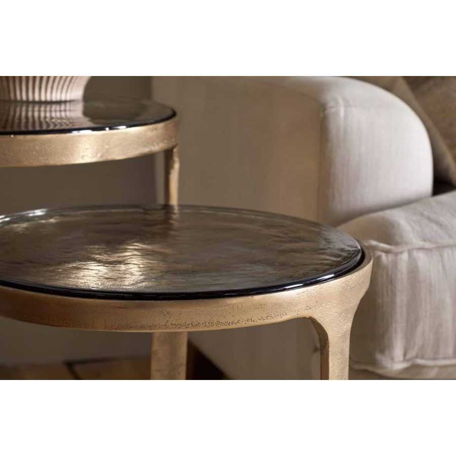 Nkuku Khidki Cast Metal & Glass Nesting Side Tables - Antique Brass (Set of 2)