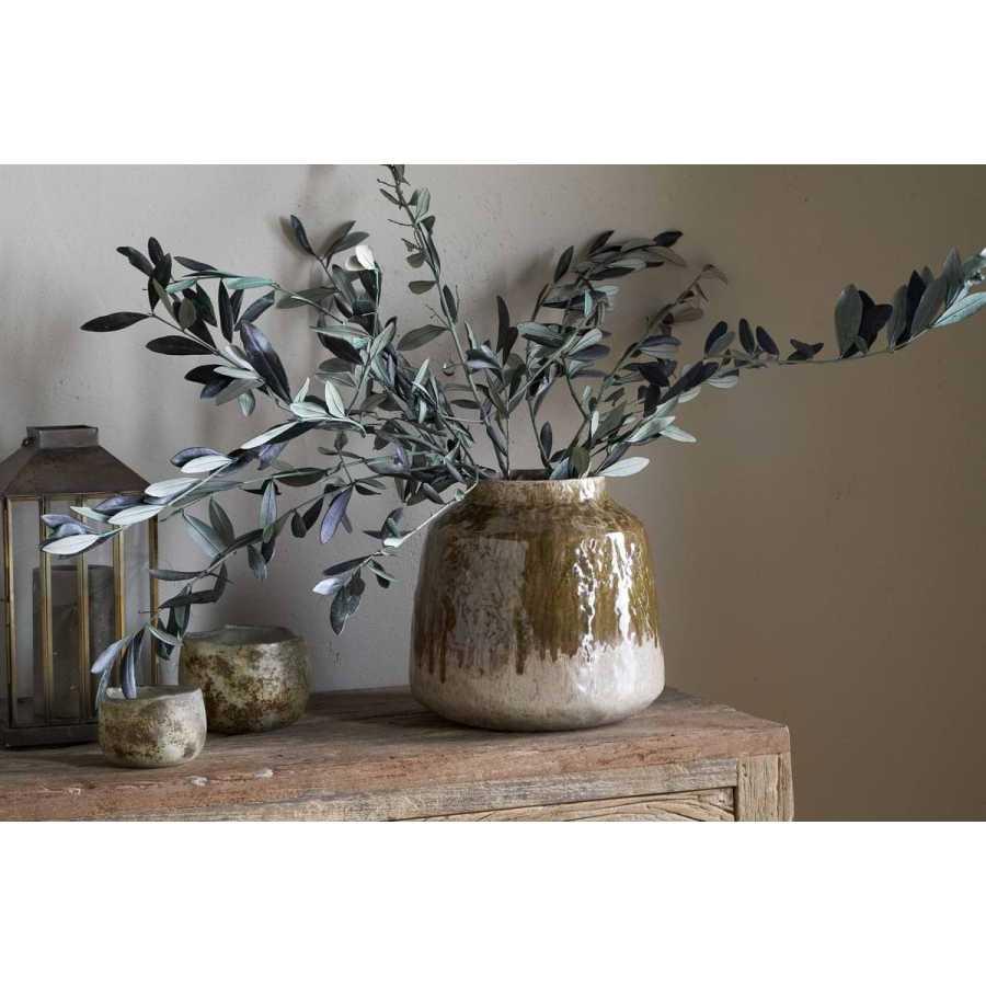 Nkuku Melina Reactive Glaze Vase - Olive & Natural