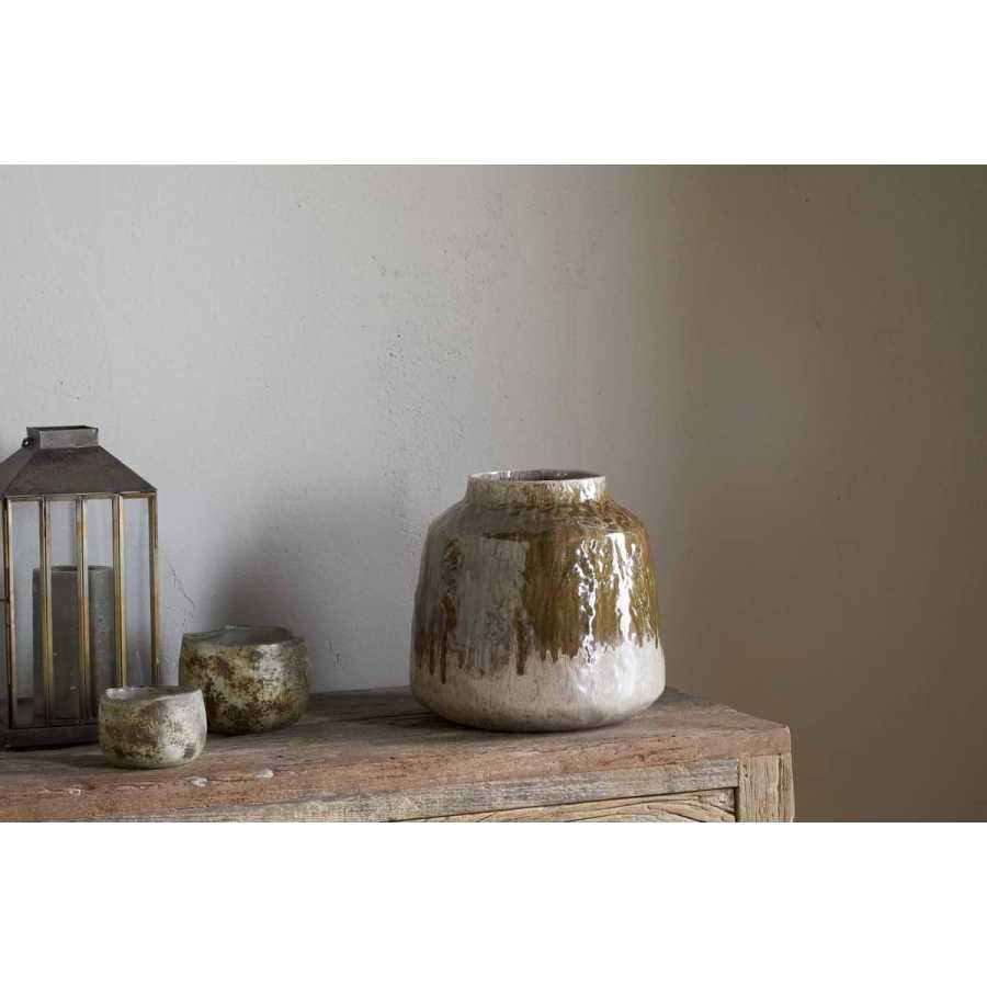 Nkuku Melina Reactive Glaze Vase - Olive & Natural