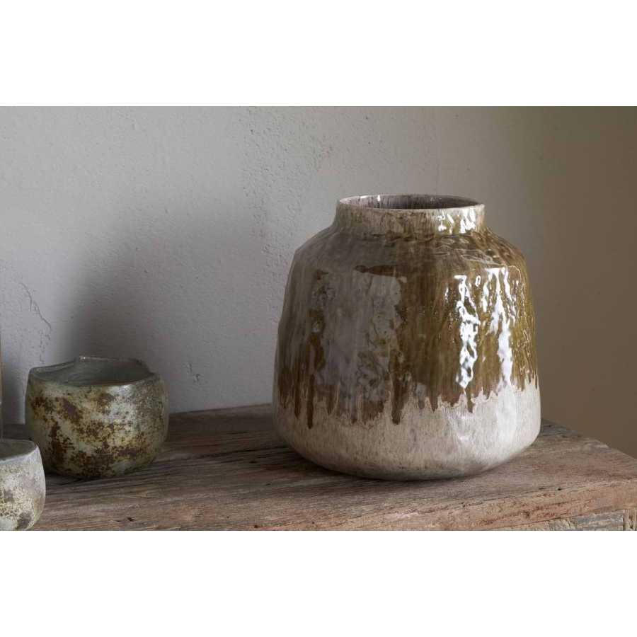 Nkuku Melina Reactive Glaze Vase - Olive & Natural