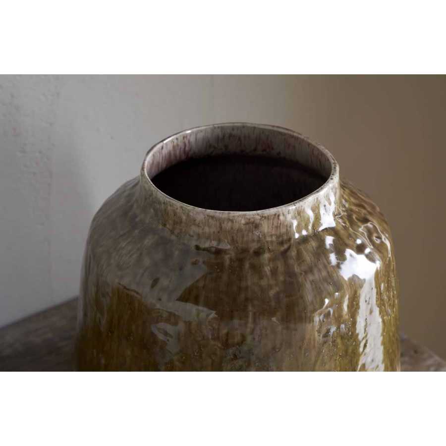 Nkuku Melina Reactive Glaze Vase - Olive & Natural