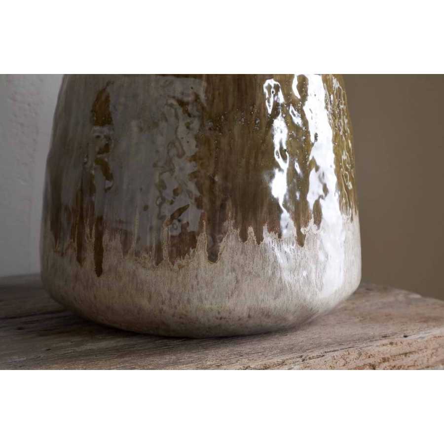 Nkuku Melina Reactive Glaze Vase - Olive & Natural