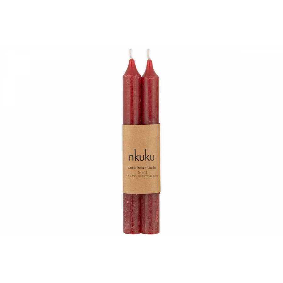 Nkuku Rustic Soy Blend Dinner Candle - Dark Cherry (Set of 2)