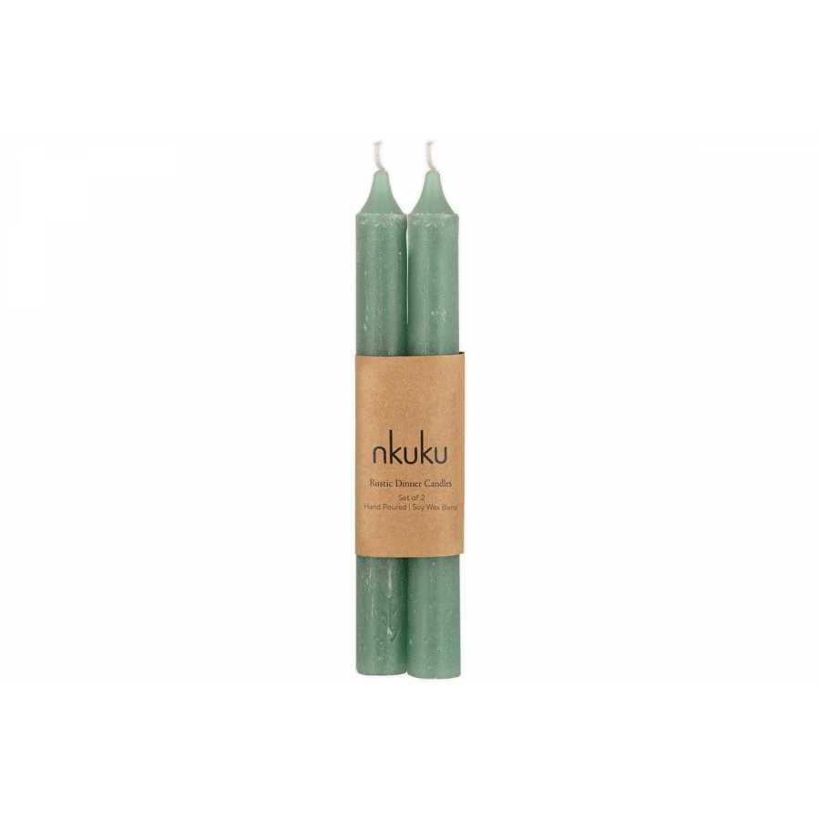 Nkuku Rustic Soy Blend Dinner Candle - Sage Green (Set of 2)