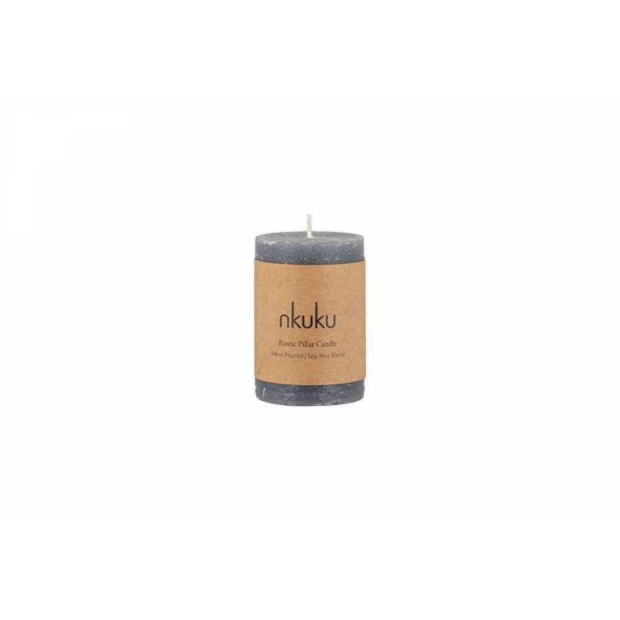 Nkuku Rustic Soy Blend Mini Pillar Candle - Charcoal