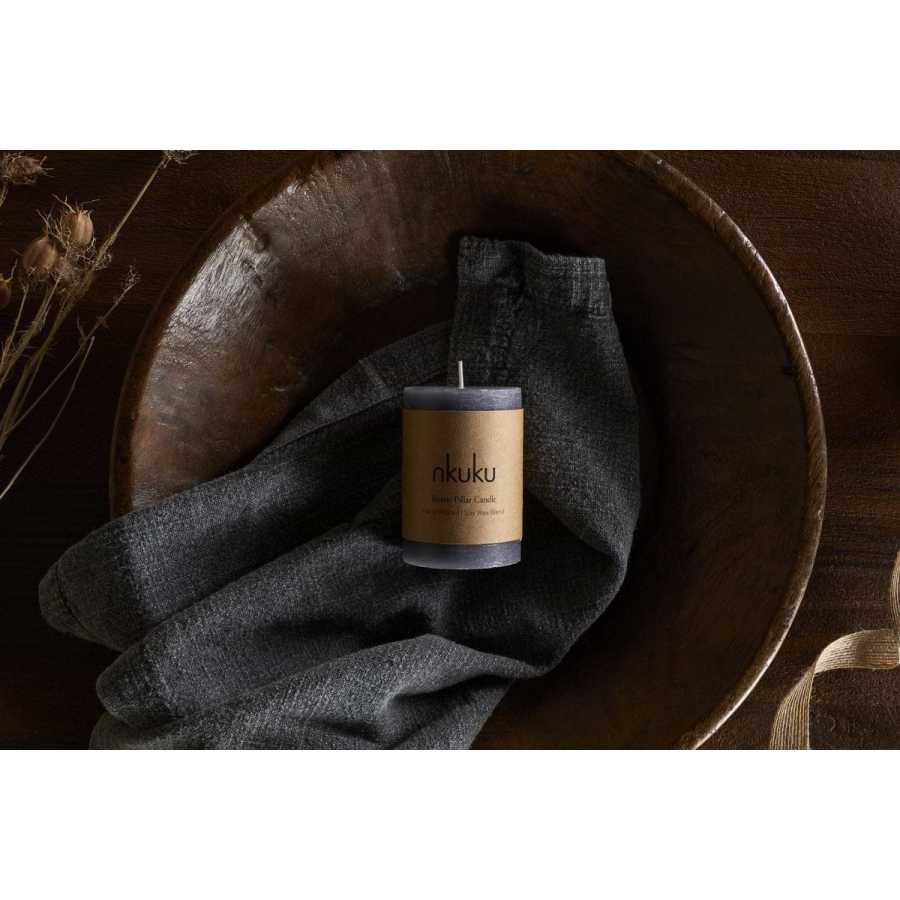 Nkuku Rustic Soy Blend Mini Pillar Candle - Charcoal