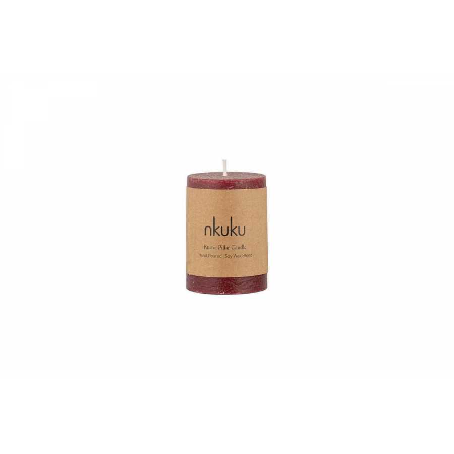 Nkuku Rustic Soy Blend Mini Pillar Candle - Dark Cherry