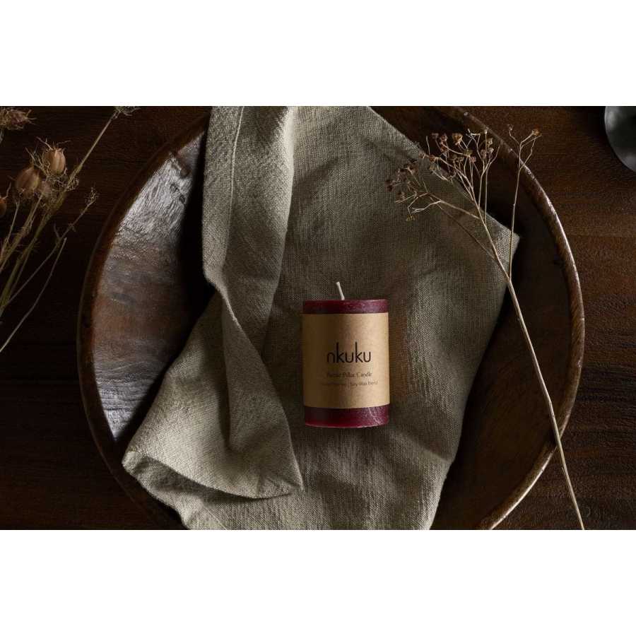 Nkuku Rustic Soy Blend Mini Pillar Candle - Dark Cherry