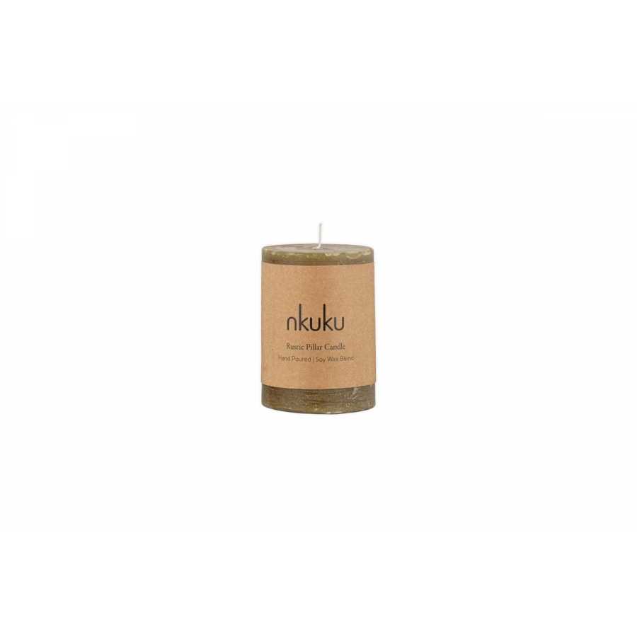 Nkuku Rustic Soy Blend Mini Pillar Candle - Olive