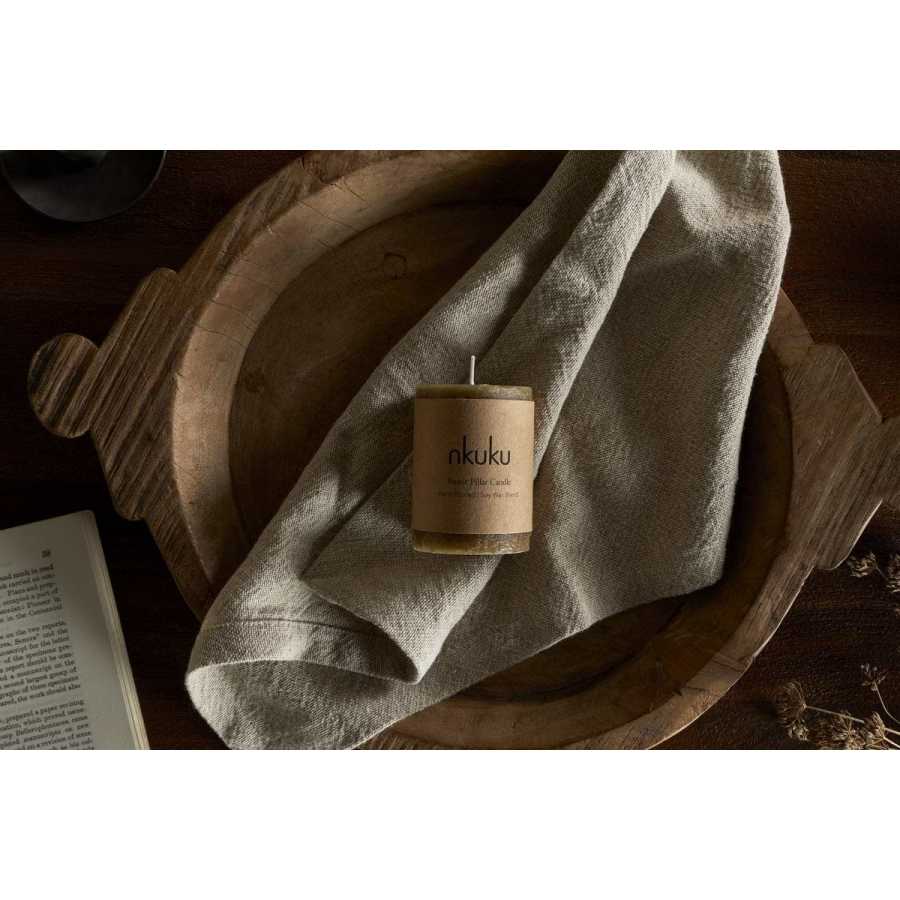 Nkuku Rustic Soy Blend Mini Pillar Candle - Olive