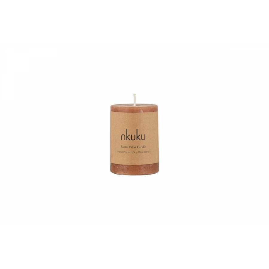 Nkuku Rustic Soy Blend Mini Pillar Candle - Rust