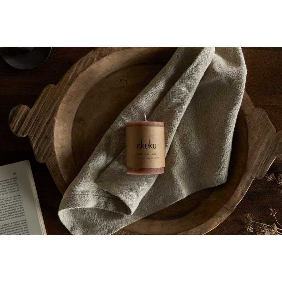 Nkuku Rustic Soy Blend Mini Pillar Candle - Rust