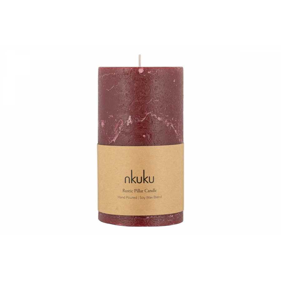 Nkuku Rustic Soy Blend Pillar Candle - Dark Cherry - Large