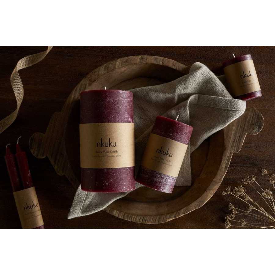 Nkuku Rustic Soy Blend Pillar Candle - Dark Cherry - Large