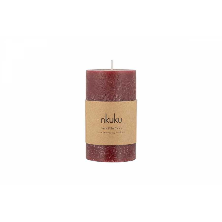 Nkuku Rustic Soy Blend Pillar Candle - Dark Cherry - Small