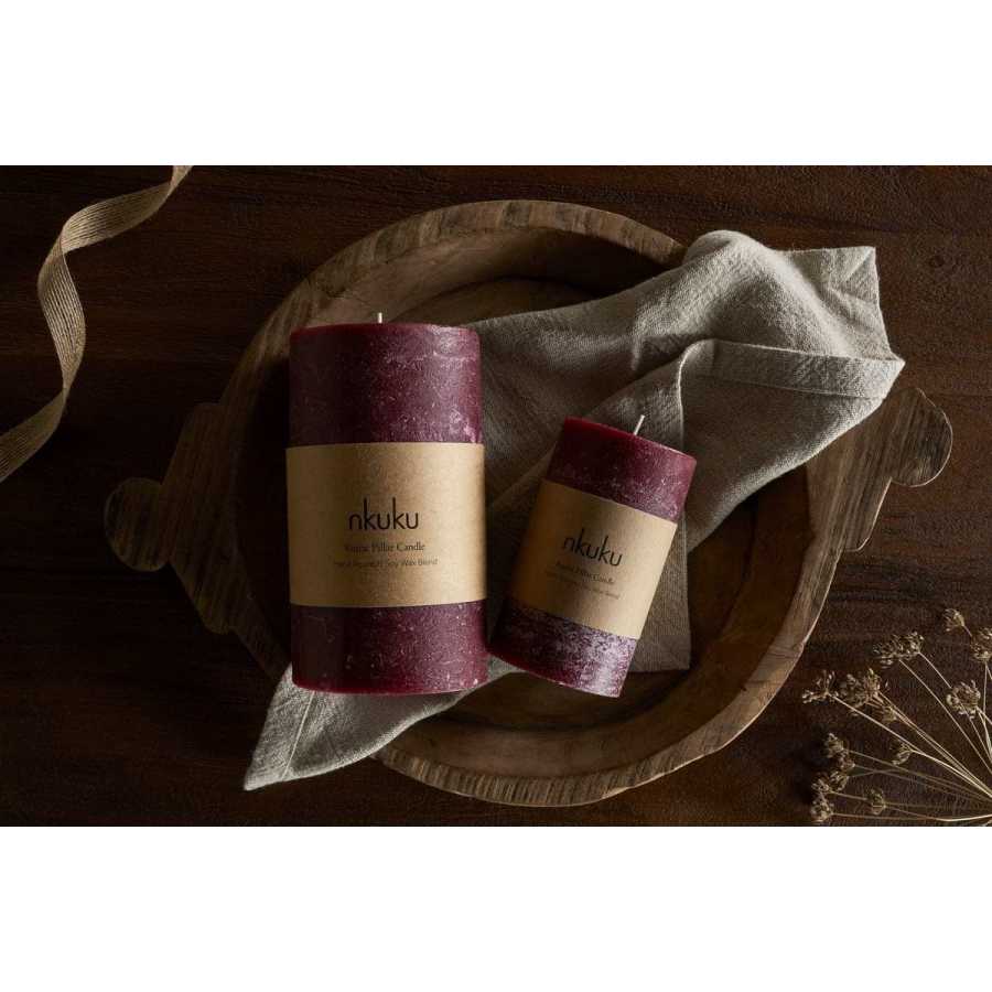 Nkuku Rustic Soy Blend Pillar Candle - Dark Cherry - Small