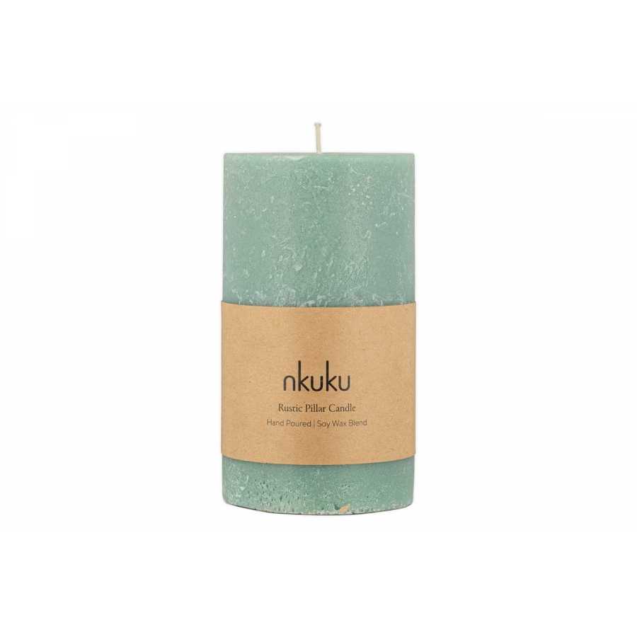 Nkuku Rustic Soy Blend Pillar Candle - Sage Green - Large