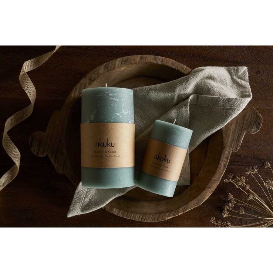 Nkuku Rustic Soy Blend Pillar Candle - Sage Green - Large
