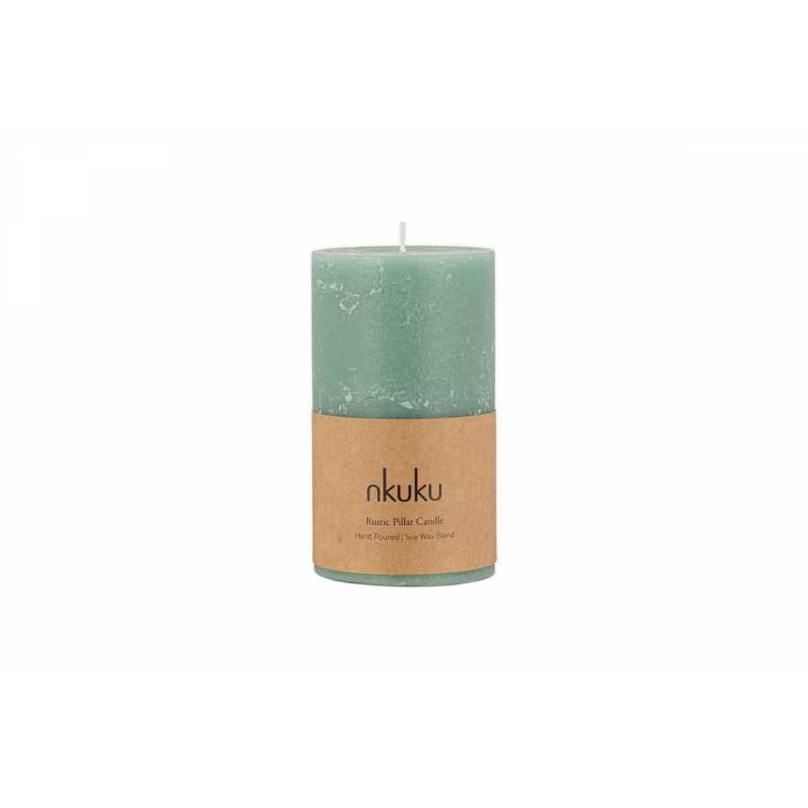 Nkuku Rustic Soy Blend Pillar Candle - Sage Green - Small
