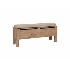 Nkuku Teni Reclaimed Wood Storage Bench with Upholstered Linen Cushion - Natural