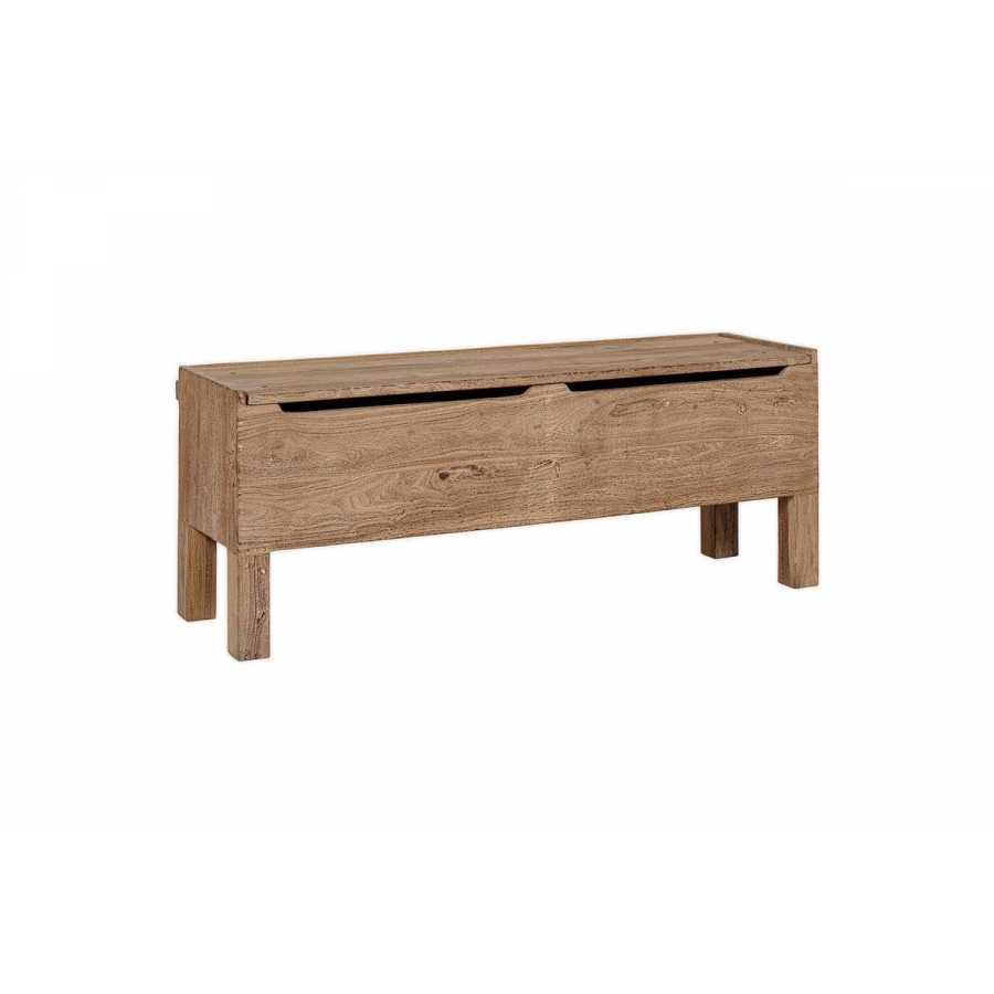 Nkuku Teni Reclaimed Wood Storage Bench with Upholstered Linen Cushion - Natural