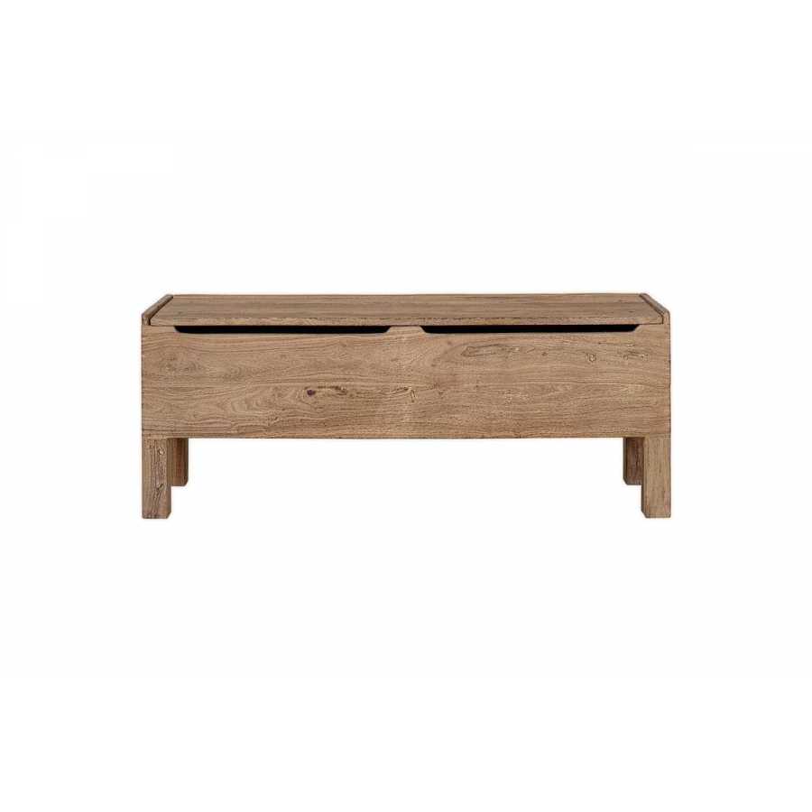 Nkuku Teni Reclaimed Wood Storage Bench with Upholstered Linen Cushion - Natural