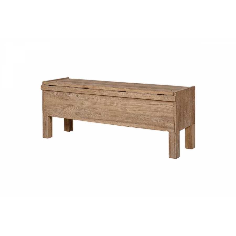Nkuku Teni Reclaimed Wood Storage Bench with Upholstered Linen Cushion - Natural