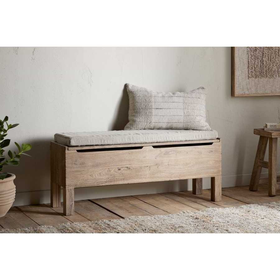 Nkuku Teni Reclaimed Wood Storage Bench with Upholstered Linen Cushion - Natural