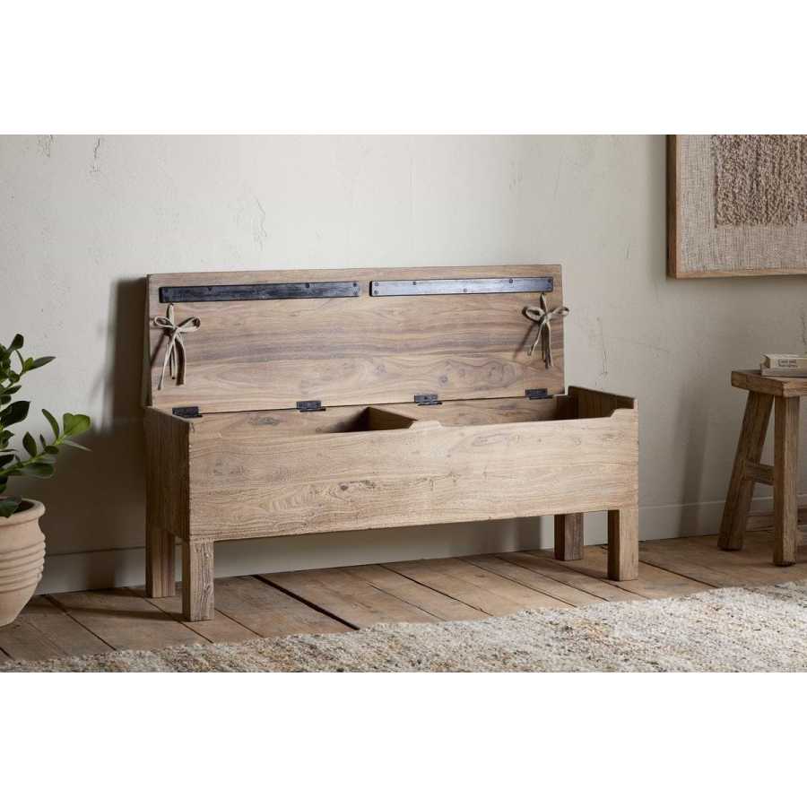 Nkuku Teni Reclaimed Wood Storage Bench with Upholstered Linen Cushion - Natural