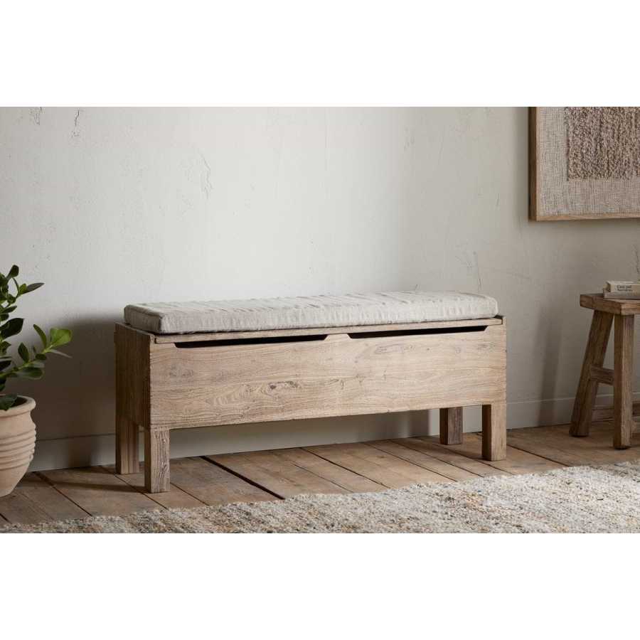 Nkuku Teni Reclaimed Wood Storage Bench with Upholstered Linen Cushion - Natural