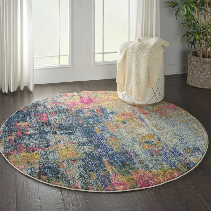 Nourison Celestial CES09 Round Rug - Blue & Yellow