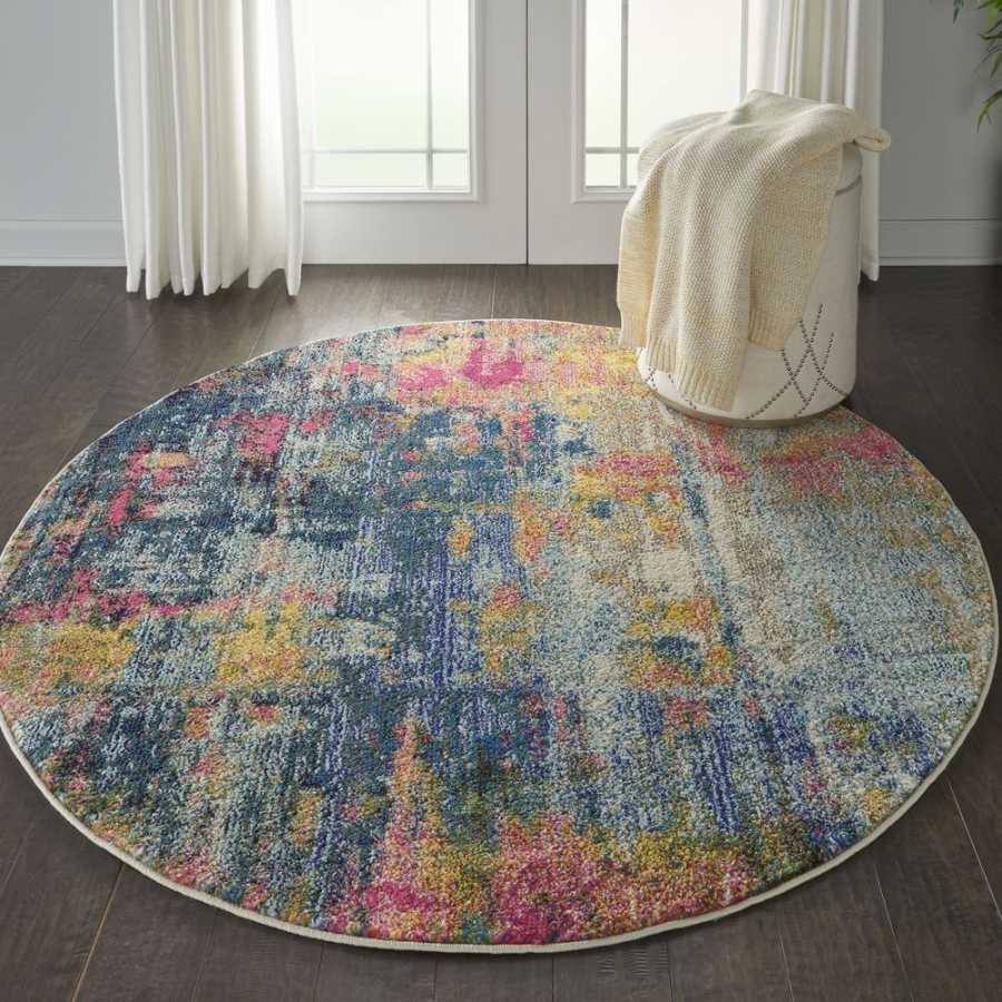 Nourison Celestial CES09 Round Rug - Blue & Yellow