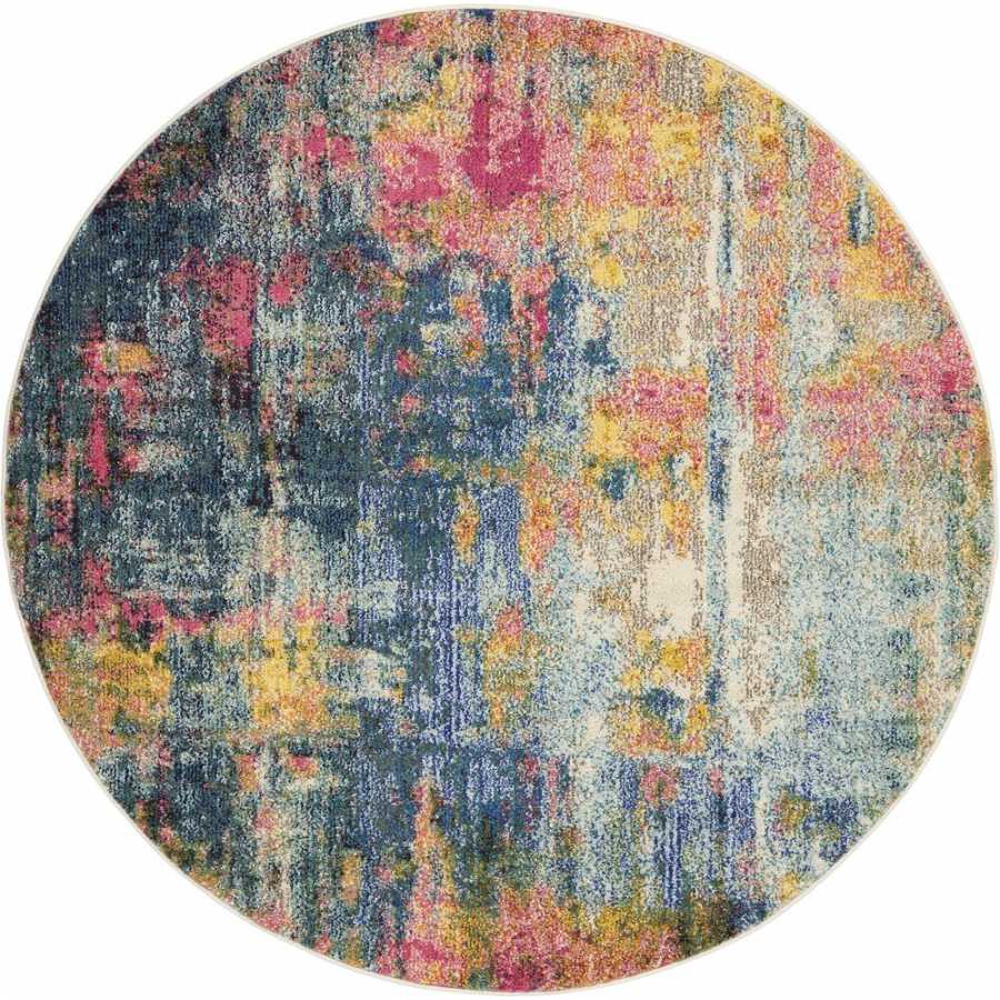 Nourison Celestial CES09 Round Rug - Blue & Yellow