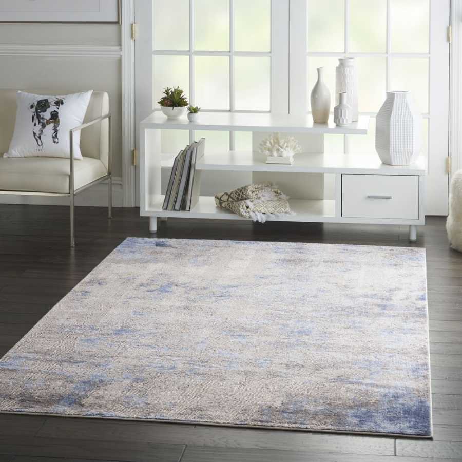 Nourison Silky Textures SLY04 Rug - Blue, Ivory & Grey