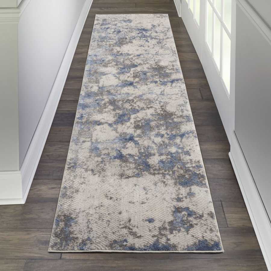Nourison Silky Textures SLY04 Rug - Blue, Ivory & Grey
