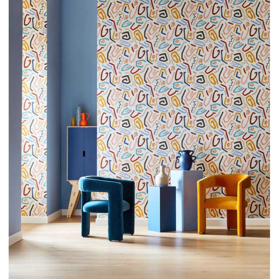 Ohpopsi Abstract Squiggle ABS50126W Wallpaper - Lapis & Honey