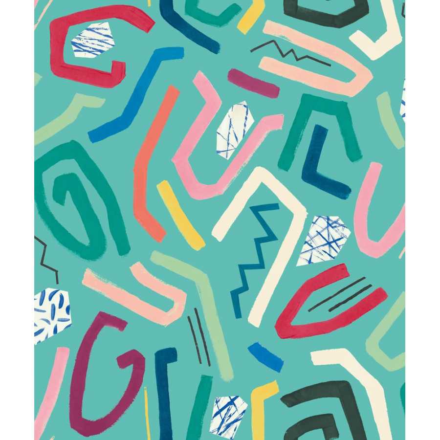 Ohpopsi Abstract Squiggle ABS50127W Wallpaper - Aquamarine