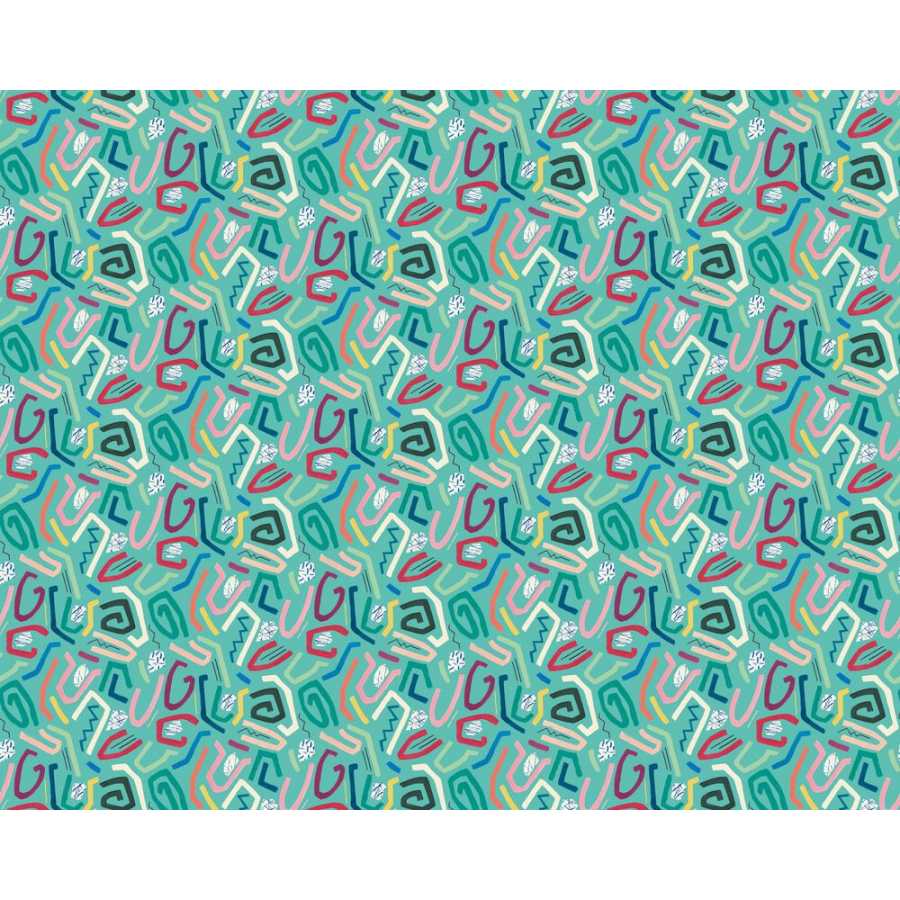 Ohpopsi Abstract Squiggle ABS50127W Wallpaper - Aquamarine