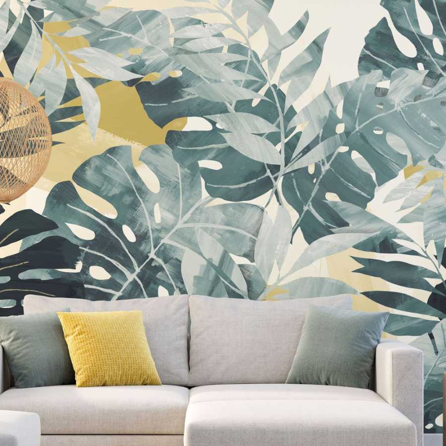 Ohpopsi Icon Textured Palm ICN50121M Mural Wallpaper - Petrol & Straw