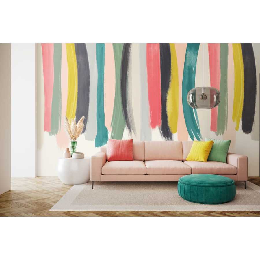 Ohpopsi Icon Blurred Lines ICN50133M Mural Wallpaper - Spruce & Blush