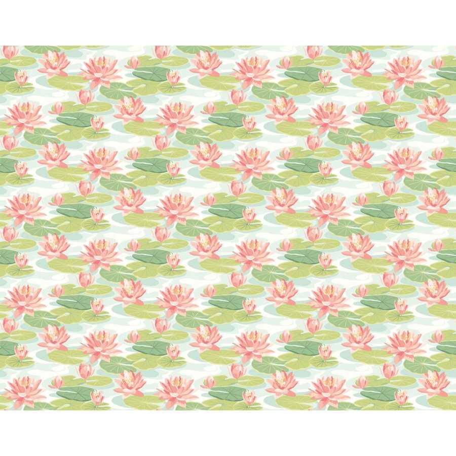 Ohpopsi Ichika Waterlily IKA50102W Wallpaper - Duck Egg & Coral