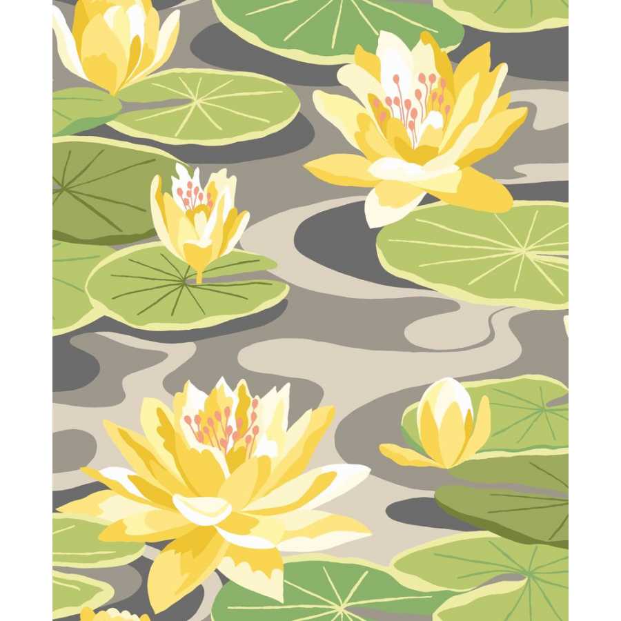 Ohpopsi Ichika Waterlily IKA50105W Wallpaper - Charcoal & Mustard