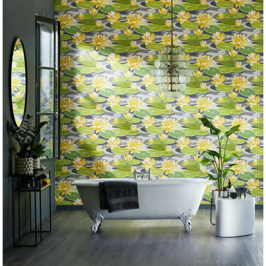 Ohpopsi Ichika Waterlily IKA50105W Wallpaper - Charcoal & Mustard