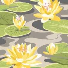 Ohpopsi Ichika Waterlily IKA50105W Wallpaper - Charcoal & Mustard