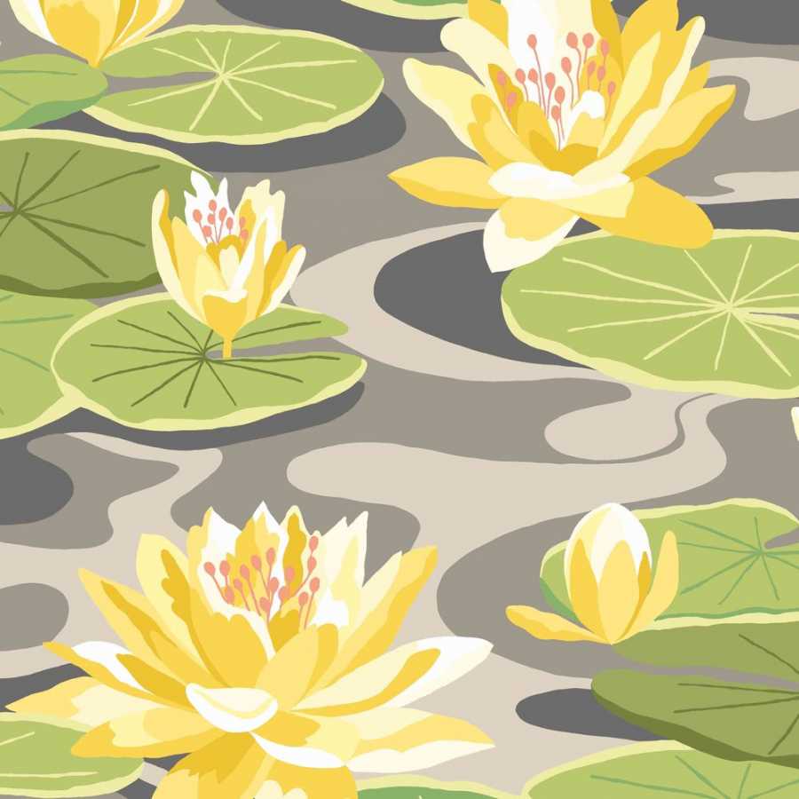 Ohpopsi Ichika Waterlily IKA50105W Wallpaper - Charcoal & Mustard