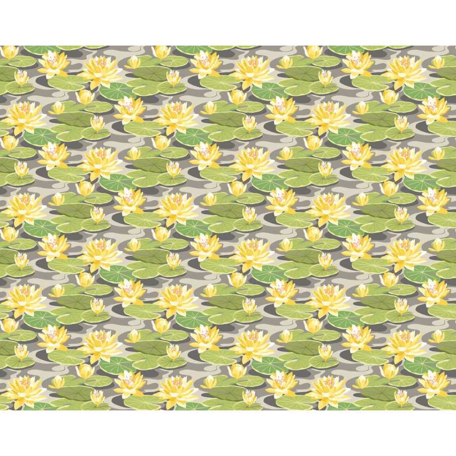 Ohpopsi Ichika Waterlily IKA50105W Wallpaper - Charcoal & Mustard