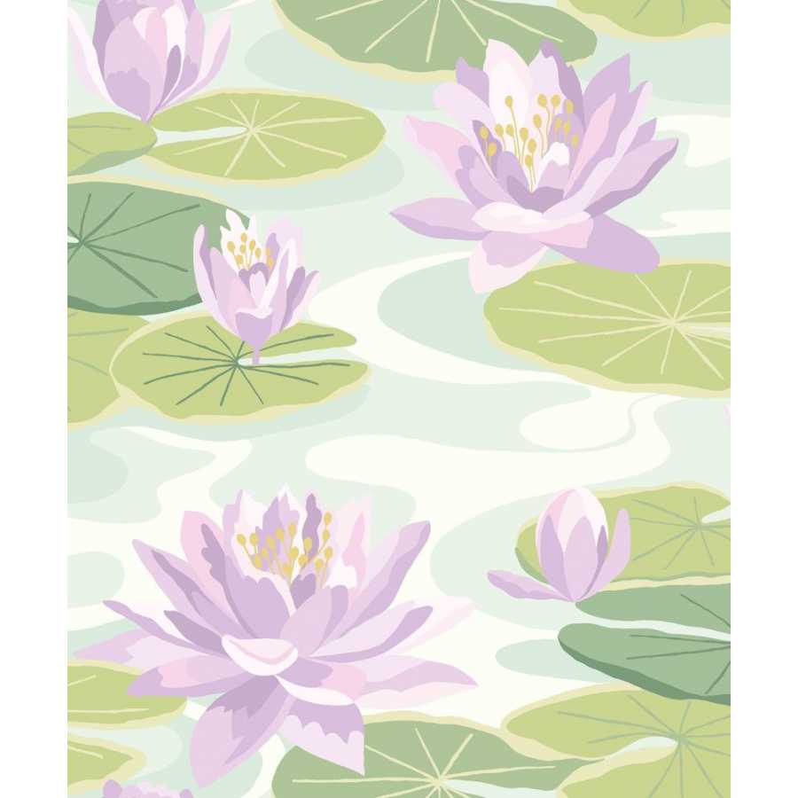 Ohpopsi Ichika Waterlily IKA50107W Wallpaper - Powder Blue & Lilac