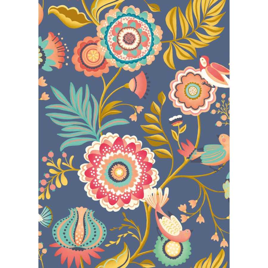 Ohpopsi Ichika Trail IKA50111W Wallpaper - Royal Blue & Gold